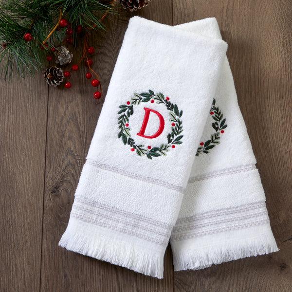 Skl Home Wreath Monogram “D” 2-Piece Hand Towel Set White
