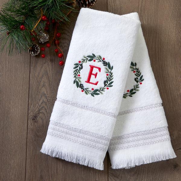 Skl Home Wreath Monogram “E" 2-Piece Hand Towel Set White