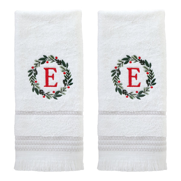 skl home Wreath Monogram “E" 2-Piece Hand Towel Set White