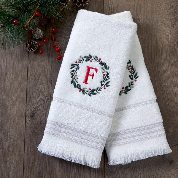 Skl Home Wreath Monogram “F" 2-Piece Hand Towel Set White