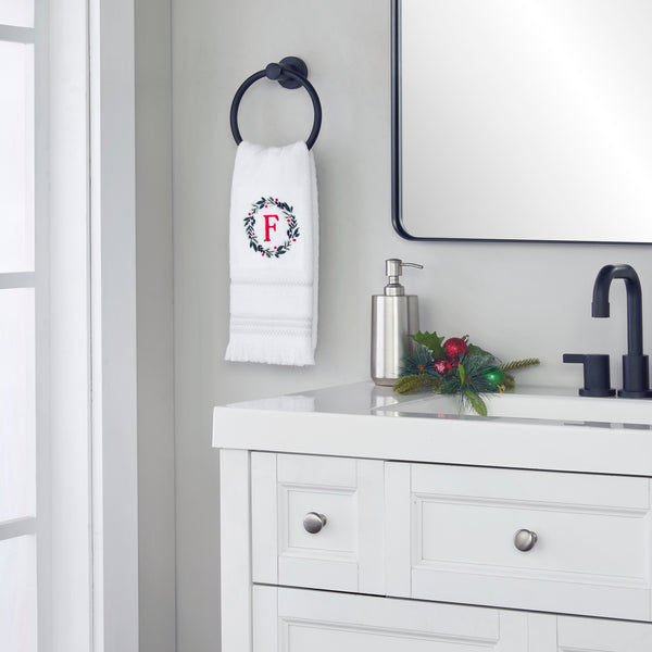 Skl Home Wreath Monogram “F" 2-Piece Hand Towel Set White