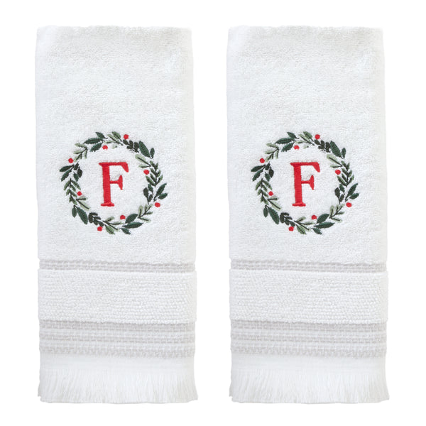 skl home Wreath Monogram “F" 2-Piece Hand Towel Set White