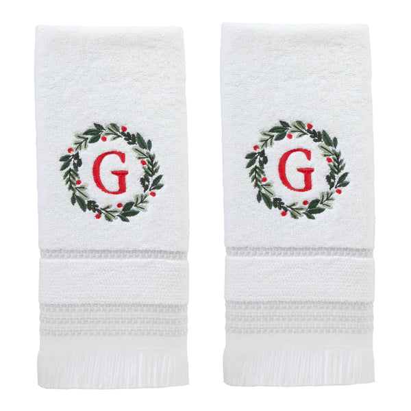 skl home Wreath Monogram “G" 2-Piece Hand Towel Set White
