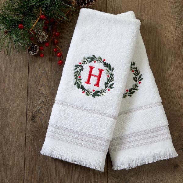 Skl Home Wreath Monogram “H" 2-Piece Hand Towel Set White