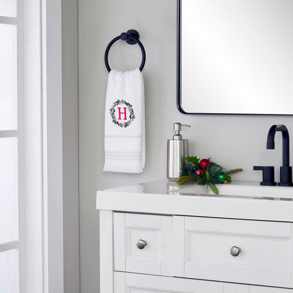 Skl Home Wreath Monogram “H" 2-Piece Hand Towel Set White