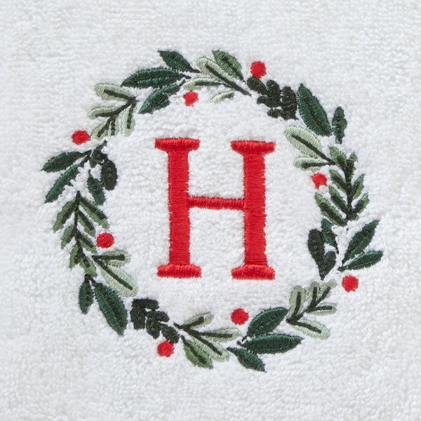 Skl Home Wreath Monogram “H" 2-Piece Hand Towel Set White