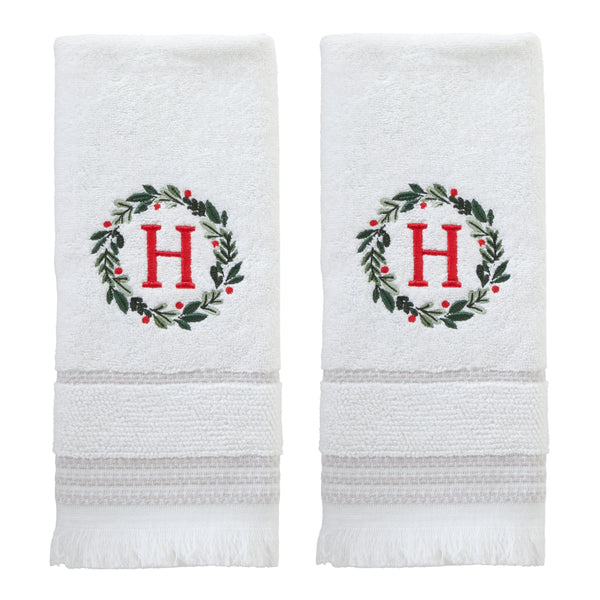 skl home Wreath Monogram “H" 2-Piece Hand Towel Set White