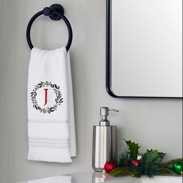 Skl Home Wreath Monogram “J" 2-Piece Hand Towel Set White