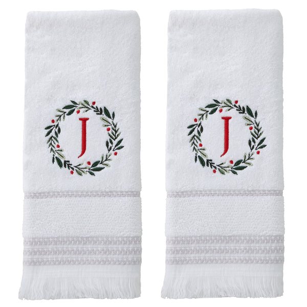 skl home Wreath Monogram “J" 2-Piece Hand Towel Set White