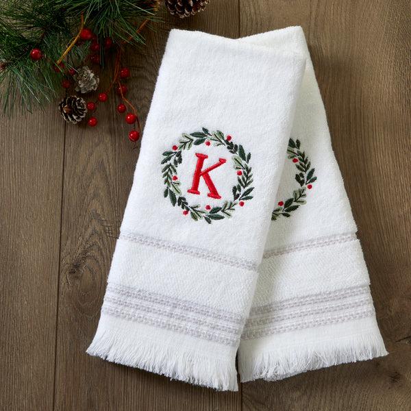 Skl Home Wreath Monogram “K" 2-Piece Hand Towel Set White