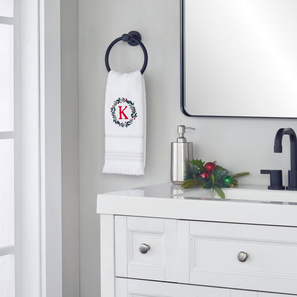 Skl Home Wreath Monogram “K" 2-Piece Hand Towel Set White