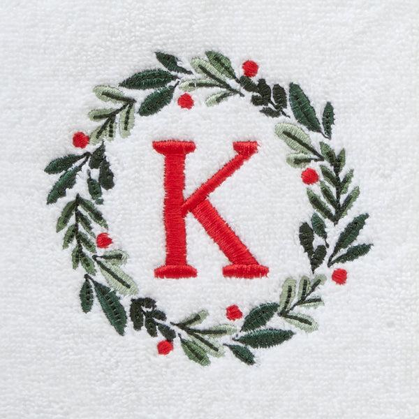 Skl Home Wreath Monogram “K" 2-Piece Hand Towel Set White