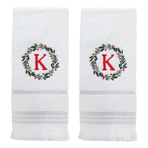 skl home Wreath Monogram “K" 2-Piece Hand Towel Set White