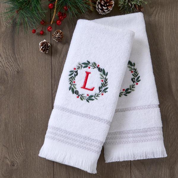 Skl Home Wreath Monogram “L" 2-Piece Hand Towel Set White