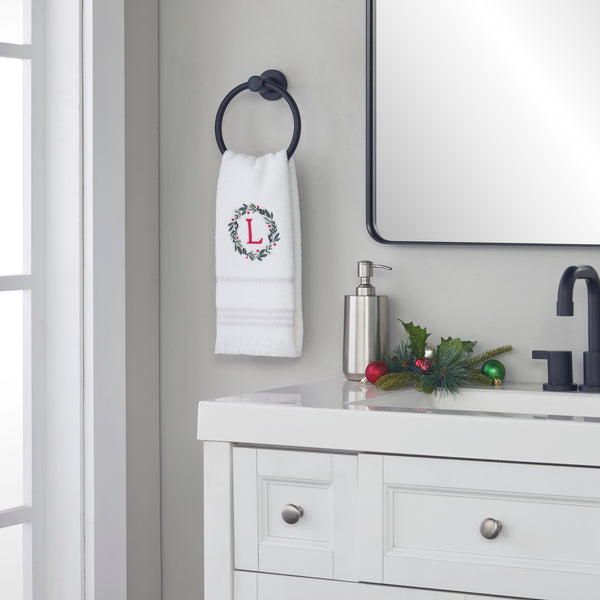 Skl Home Wreath Monogram “L" 2-Piece Hand Towel Set White