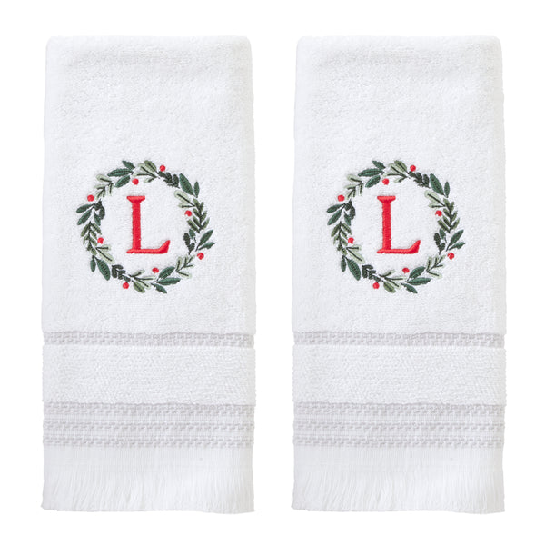 skl home Wreath Monogram “L" 2-Piece Hand Towel Set White