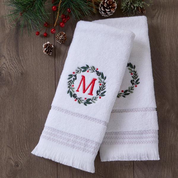 Skl Home Wreath Monogram “M" 2-Piece Hand Towel Set White