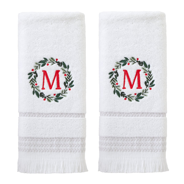 skl home Wreath Monogram “M" 2-Piece Hand Towel Set White