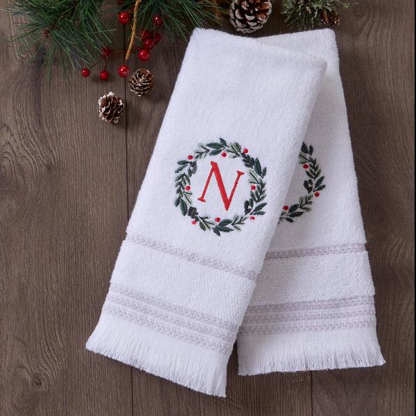 Skl Home Wreath Monogram “N" 2-Piece Hand Towel Set White