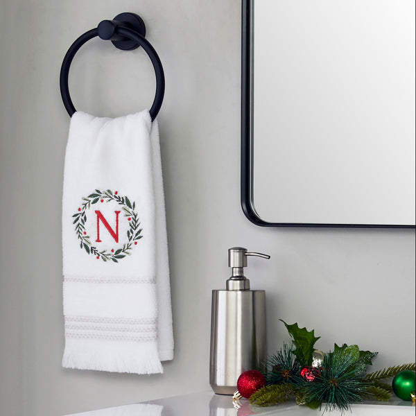 Skl Home Wreath Monogram “N" 2-Piece Hand Towel Set White