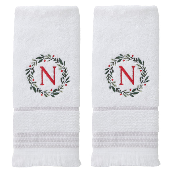 skl home Wreath Monogram “N" 2-Piece Hand Towel Set White