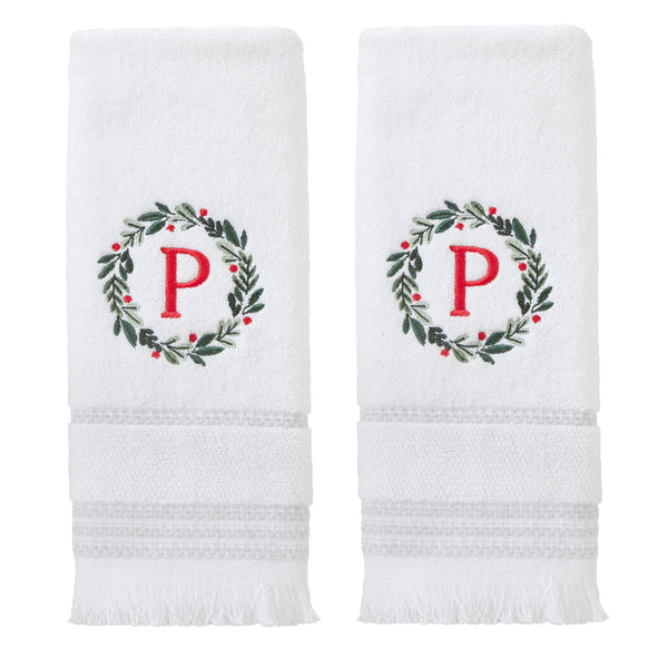 skl home Wreath Monogram “P" 2-Piece Hand Towel Set White