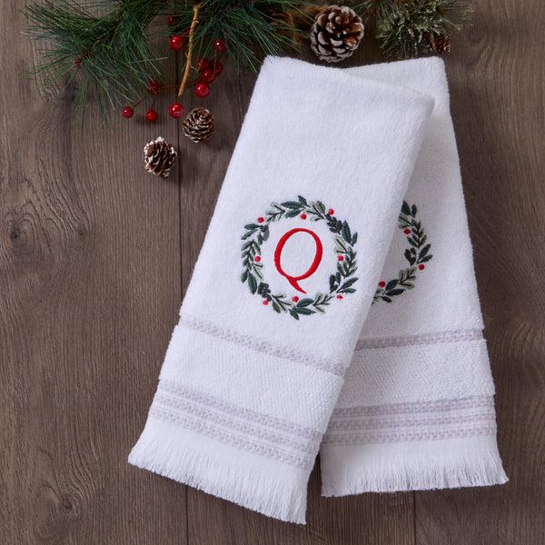 Skl Home Wreath Monogram “Q" 2-Piece Hand Towel Set White