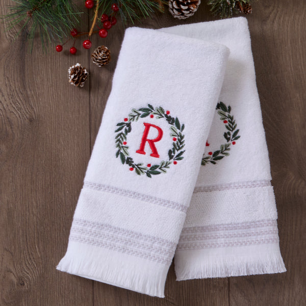 Skl Home Wreath Monogram “R" 2-Piece Hand Towel Set White