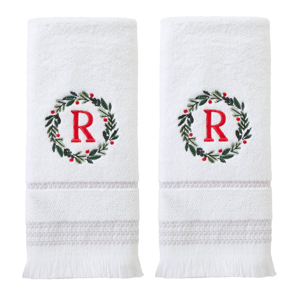 skl home Wreath Monogram “R" 2-Piece Hand Towel Set White