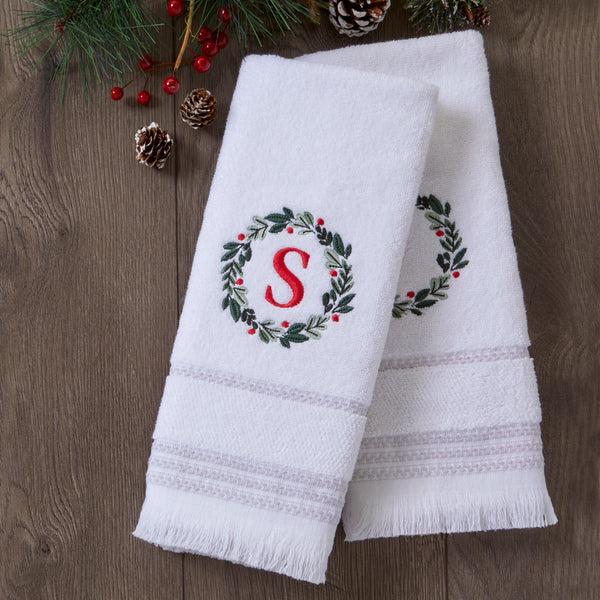Skl Home Wreath Monogram “S" 2-Piece Hand Towel Set White