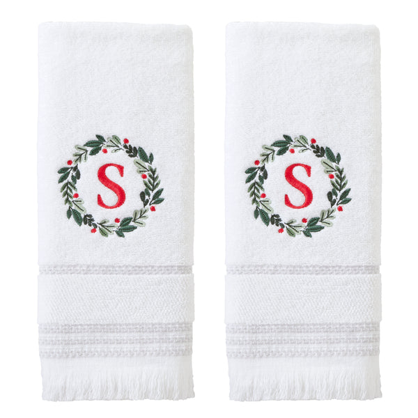 skl home Wreath Monogram “S" 2-Piece Hand Towel Set White
