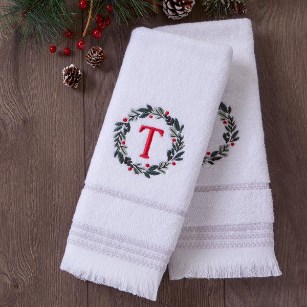 Skl Home Wreath Monogram “T" 2-Piece Hand Towel Set White