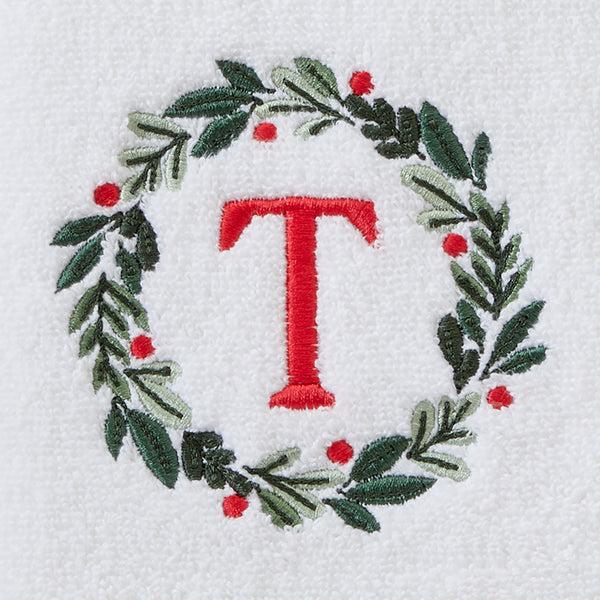 Skl Home Wreath Monogram “T" 2-Piece Hand Towel Set White