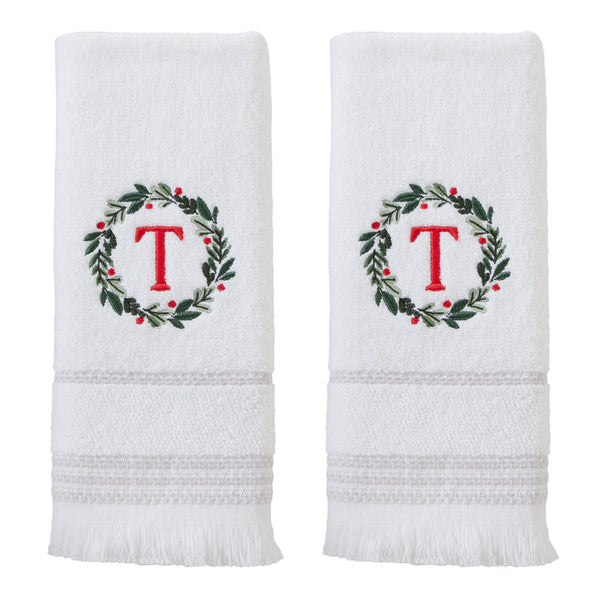 skl home Wreath Monogram “T" 2-Piece Hand Towel Set White
