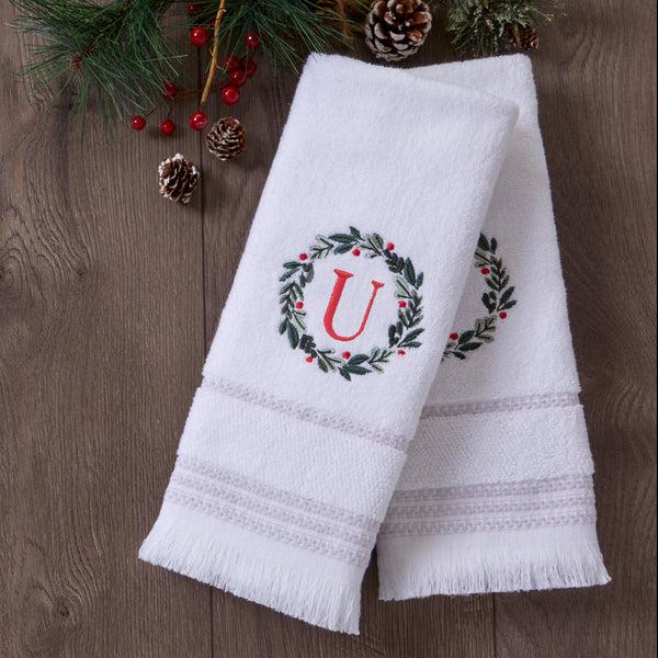 Skl Home Wreath Monogram “U" 2-Piece Hand Towel Set White
