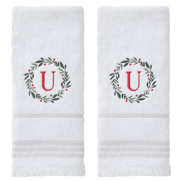 skl home Wreath Monogram “U" 2-Piece Hand Towel Set White