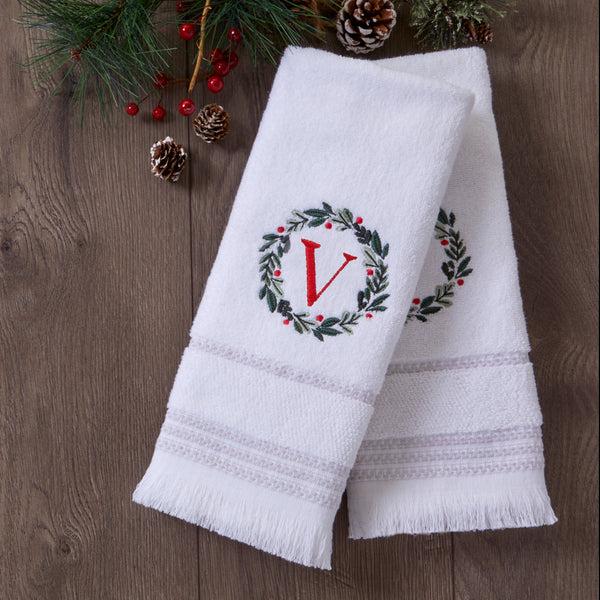 Skl Home Wreath Monogram “V" 2-Piece Hand Towel Set White