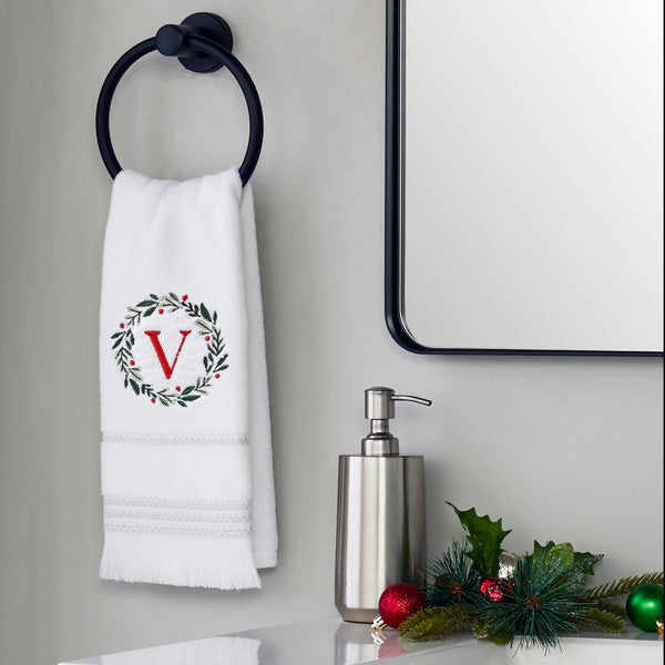 Skl Home Wreath Monogram “V" 2-Piece Hand Towel Set White