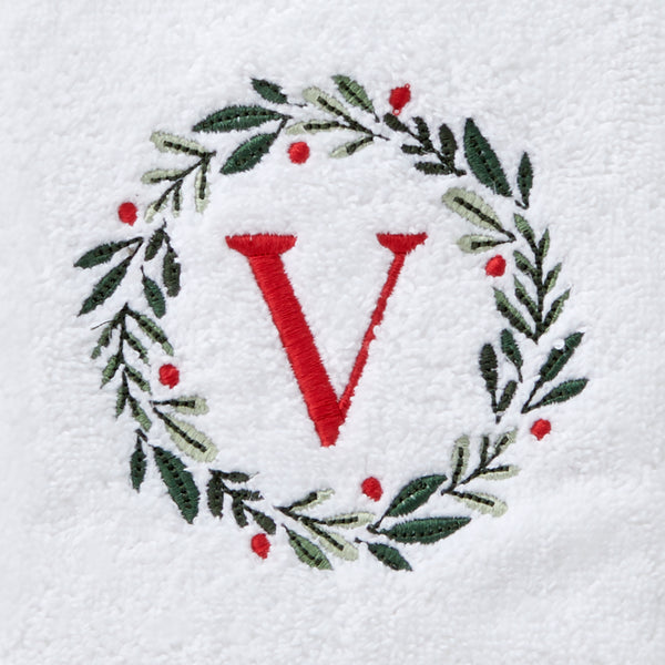 Skl Home Wreath Monogram “V" 2-Piece Hand Towel Set White