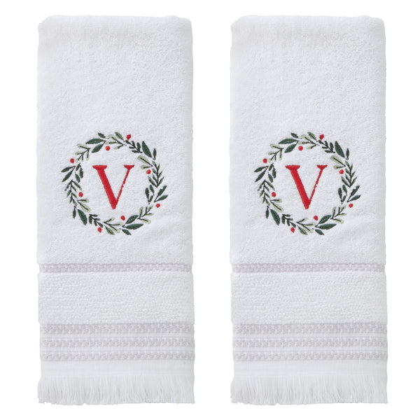 skl home Wreath Monogram “V" 2-Piece Hand Towel Set White