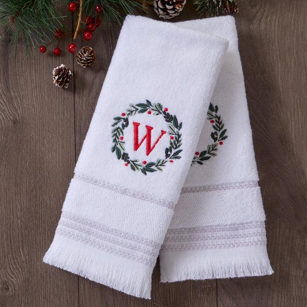 Skl Home Wreath Monogram “W" 2-Piece Hand Towel Set White