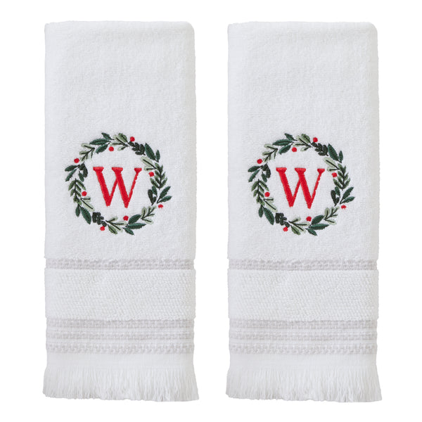 skl home Wreath Monogram “W" 2-Piece Hand Towel Set White