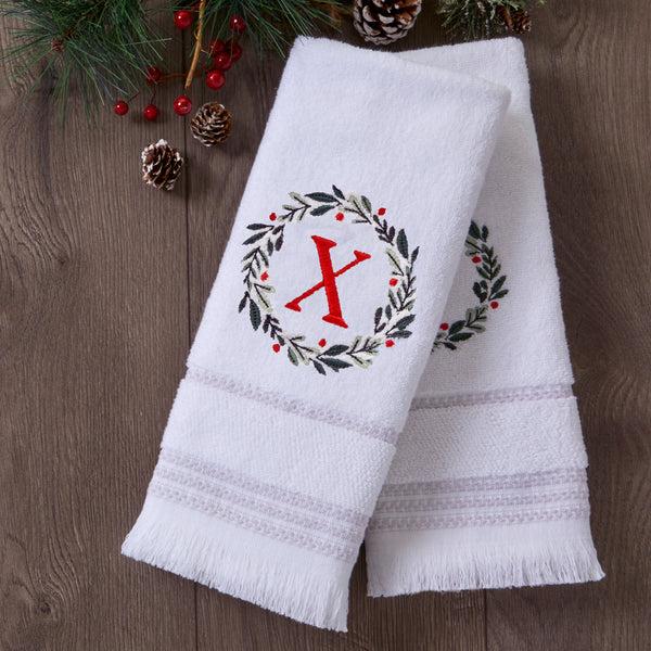 Skl Home Wreath Monogram “X" 2-Piece Hand Towel Set White