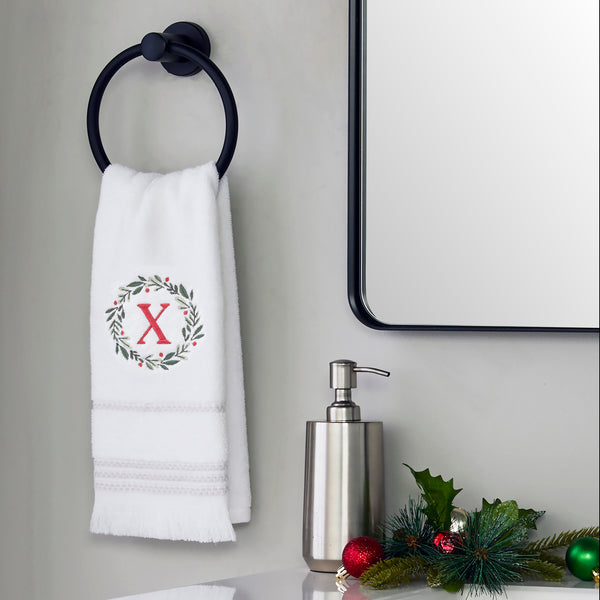 Skl Home Wreath Monogram “X" 2-Piece Hand Towel Set White