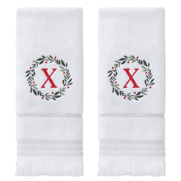 skl home Wreath Monogram “X" 2-Piece Hand Towel Set White