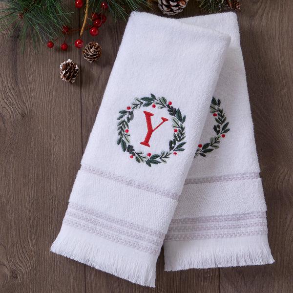 Skl Home Wreath Monogram “Y" 2-Piece Hand Towel Set White