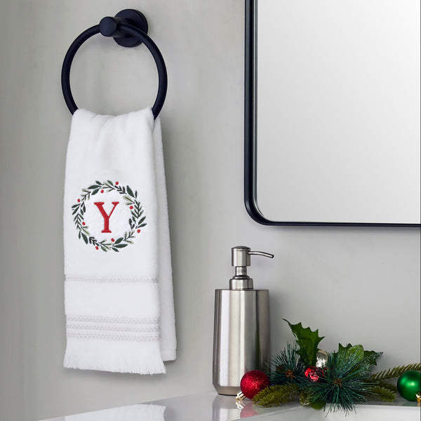 Skl Home Wreath Monogram “Y" 2-Piece Hand Towel Set White