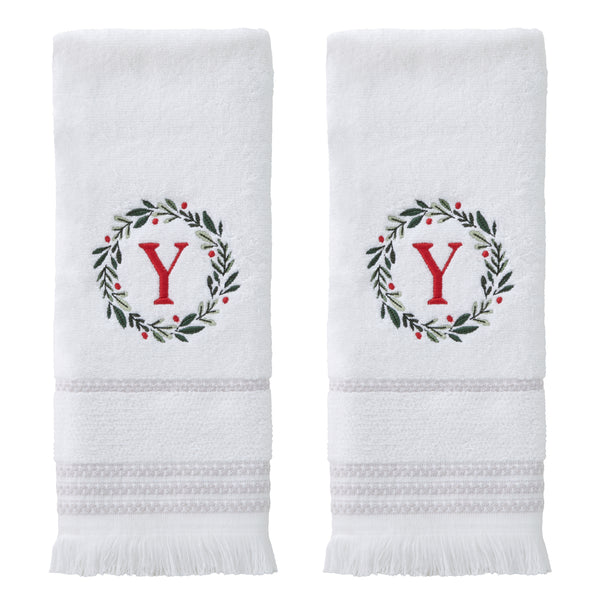 skl home Wreath Monogram “Y" 2-Piece Hand Towel Set White