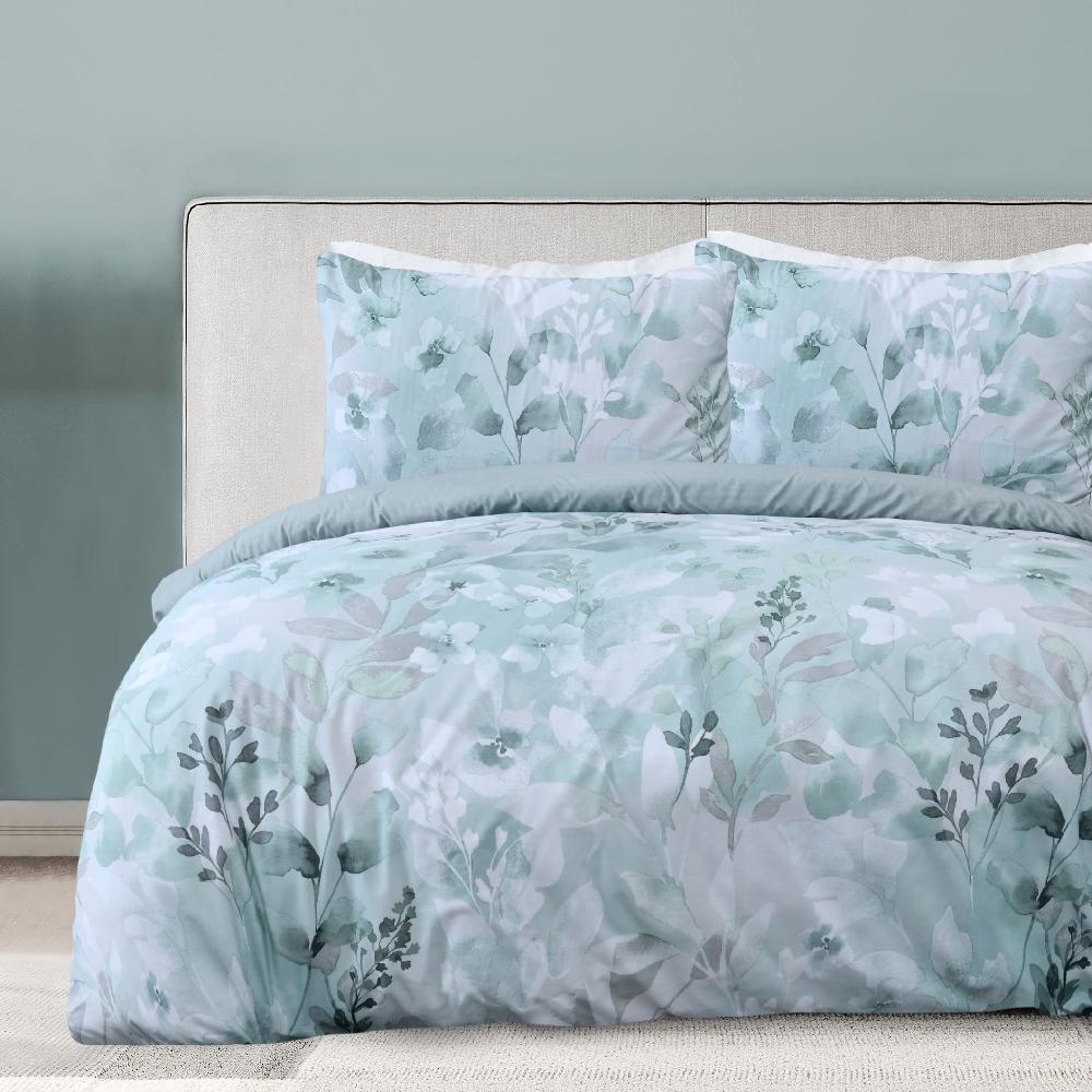 Sleepdown Botanical Leaves - Reversible Duvet Cover & Pillowcase Set