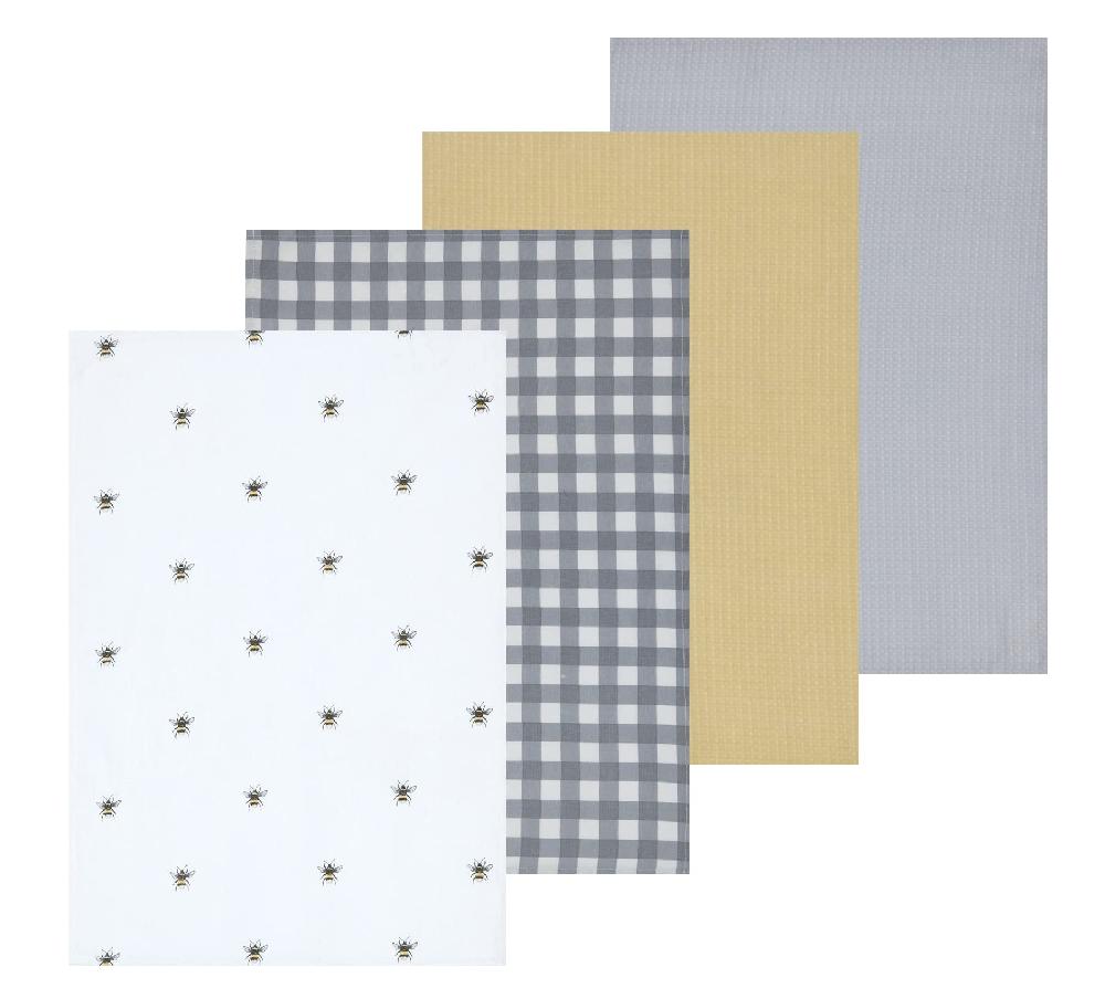sleepdown Bubble Bee - Printed & Waffle Tea Towels - Set of 4